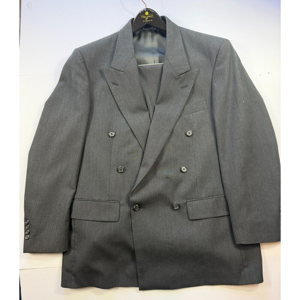 Tom James Investment Collection Suit Charcoal Grey Pinstripe Double Breasted